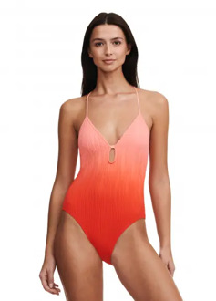 Chantelle Swim one size wirefree plunge t-shirt swimsuit Oranje - S-M
