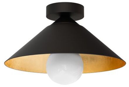 Chapeau Plafondlamp, 1xe27, Metaal, Zwart Mat/blad Gouden, D25cm