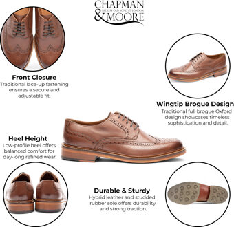 Chapman & Moore Bruine Leren Derby Brogue Oxford Herenschoenen Donker Bruin - EU 45