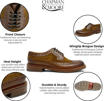 Chapman & Moore Heren Brogues Oxford Formele Schoenen van Mahonieleer in Bruin Suède - EU 43