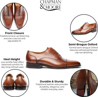Chapman & Moore Heren Bruine Effen Leren Brogue Cap-Toe Oxford Schoenen Donker Bruin - EU 45