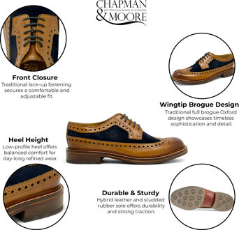 Chapman & Moore Heren Bruine Leren Marineblauwe Suède Brogues Oxford Formele Schoenen Bruin/navy - EU 46