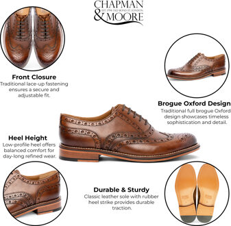 Chapman & Moore Heren Bruine Leren Wingtip Brogue Oxford Kantoorschoenen - maat Donker Bruin