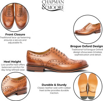 Chapman & Moore Heren Tan Bruine Leren Wingtip Brogue Oxford Kantoorschoenen Donker Bruin - EU 41