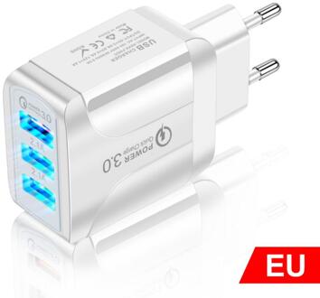 Charger Plug 2.4A Us/Eu/Uk 3 Port Charger Plug Mobiele Telefoon Oplader Oplader Adapter Universele Voor Iphone samsung Xiaomi Huawei EU wit