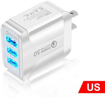 Charger Plug 2.4A Us/Eu/Uk 3 Port Charger Plug Mobiele Telefoon Oplader Oplader Adapter Universele Voor Iphone samsung Xiaomi Huawei US wit