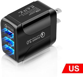 Charger Plug 2.4A Us/Eu/Uk 3 Port Charger Plug Mobiele Telefoon Oplader Oplader Adapter Universele Voor Iphone samsung Xiaomi Huawei US zwart
