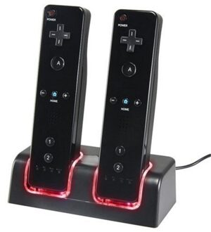 Charging Dock Stand Station Gamepad Charger Met 2x2800 mAh Batterij Dual LED Licht Voor Nintendo Voor Wii zwart