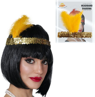 Charleston Flapper Hoofdband - 4x - met veer en glitters - goud - Dames - jaren 20/Twenties thema