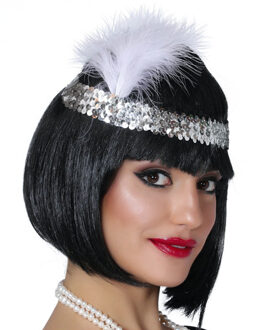 Charleston Flapper Hoofdband - 4x - met veer en glitters - zilver - Dames - jaren 20/Twenties thema