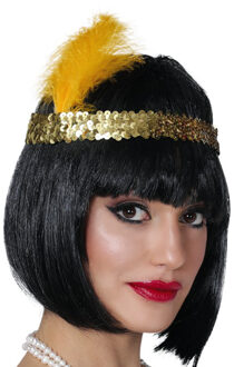 Charleston Flapper Hoofdband - met veer en glitters - goud - Dames - jaren 20/Twenties thema