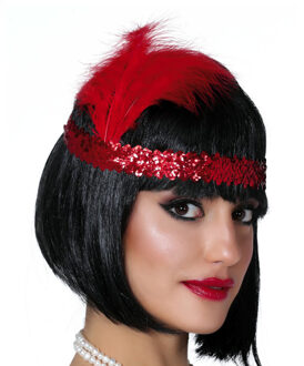 Charleston Flapper Hoofdband - met veer en glitters - rood - Dames - jaren 20/Twenties thema - Verkleedhaardecoratie