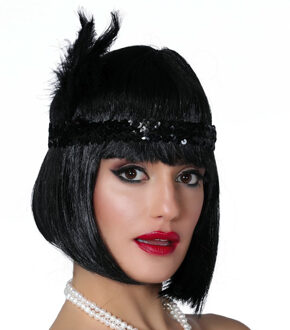 Charleston Flapper Hoofdband - met veer en glitters - zwart - Dames - jaren 20/Twenties thema