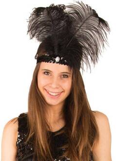 Charleston hoofdband met veren - zwart - dames - jaren 20 - Twenties - feest thema