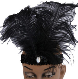 Charleston hoofdband met veren - zwart - dames - jaren 20 - Twenties - feest thema