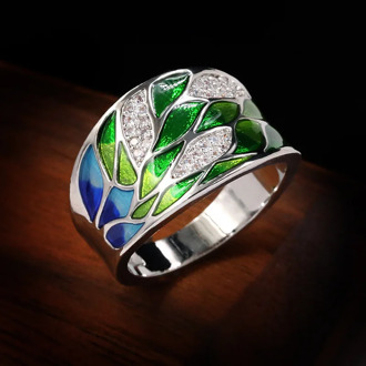 CHARLINLIOL Bohemia 925 Sterling Silver Colorful Enamel Flowers Rings for Women Bling Zircon Inlay Wedding Ring Fashion Jewelry