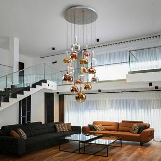 Charlize 16-lichts LED hanglamp, dimbaar, vierkleurig glas koper, goud, zilver, helder