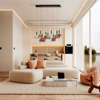 Charlize II 9-lamps LED hanglamp, dimbaar, vierkleurig glas koper, goud, zilver, helder