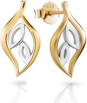 'Charlotte' Dames 925 Sterling Zilveren Set: Ketting-Pendant + Oorbellen - Zilver/Goud SET-7523/G Zilver en goud - One Size