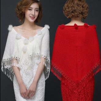 Charm Bridal Shawl Mode Bruids Bruidsmeisje Wit Bont Sjaal Trouwjurk Jas Getrouwd Herfst En Winter Rood