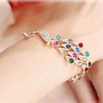 Charm Goud Legering Kleurrijke Pauw Armband Mujer Rainbow Bangles Crystal Sieraden Armband Voor Vrouwen Armbanden