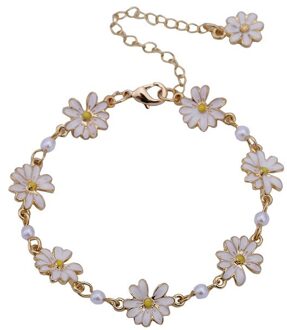 Charm Imitatie Parel Daisy Bloem Ketting Armband Voor Vrouwen Meisje Verstelbare Armband Vriend Sieraden