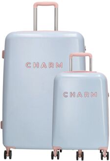 Charm London Capetown Trolley Set baby blue hardcase koffer Blauw - H 75 x B 50 x D 28 cm