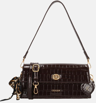 Charm London Knightsbridge Shoulderbag darkbrown damestas Bruin - H 12,50 x B 26 x D 7,50 cm