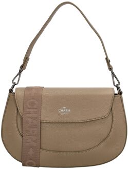 Charm London Montmartre Shoulderbag taupe schoudertas dames - H 17 x B 28 x D 4.5 cm
