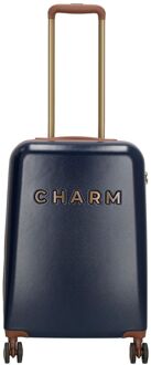 Charm London Travel Trolley S blauw hardcase koffer lichtgewicht koffer - H 55 x B 35 x D 20 cm