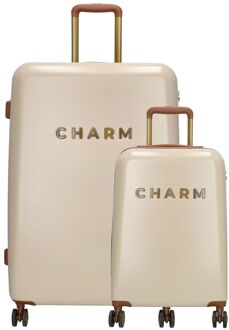 Charm London Travel Trolley Set beige hardcase koffer - H 75 x B 50 x D 28 cm