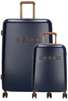 Charm London Travel Trolley Set blauw hardcase koffer - H 75 x B 50 x D 28 cm
