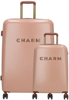 Charm London Travel Trolley Set roze hardcase koffer - H 75 x B 50 x D 28 cm