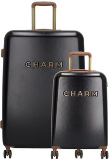 Charm London Travel Trolley Set zwart hardcase koffer - H 75 x B 50 x D 28 cm