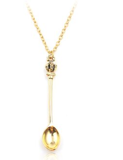 Charm Tiny Thee Lepel Shape Hanger Ketting Met Kroon Voor Vrouwen 4 Kleuren Mini Lange Link Sieraden Lepel Ketting xl1241