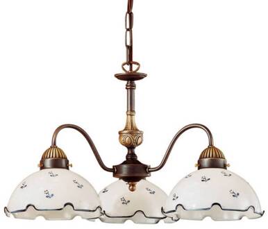 Charmante kroonluchter Nonna, wit-blauw Wit, oudmessing, blauw