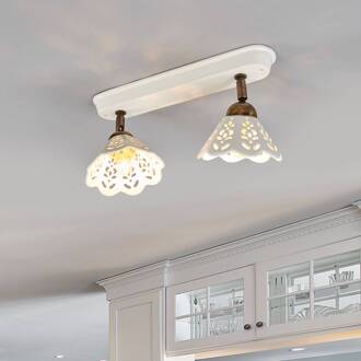 Charmante wand- of plafondlamp PORTICO, 2-lichts wit, brons