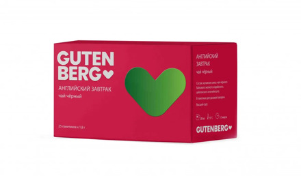 Чай Gutenberg чёрный пакетированный "Английский завтрак" в инд. металлизированной упаковке (25 шт. x 1,8 г)