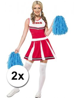Cheerball - 2x - met ringgreep - blauw - 28 cm - pompom - Cheerleader verkleed accessoires