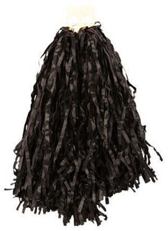 Cheerball - met ringgreep - zwart - 28 cm - pompom - Cheerleader verkleed accessoires