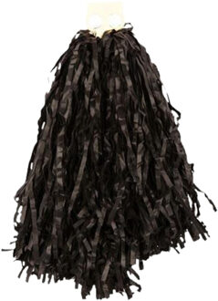 Cheerball - met ringgreep - zwart - 28 cm - pompom - Cheerleader verkleed accessoires