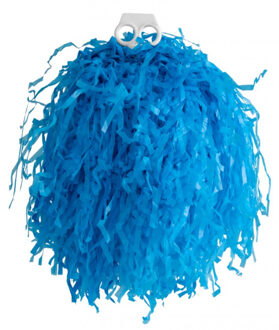 Cheerball/pompom - 1x - blauw - met ringgreep - 33 cm - cheerleader verkleed accessoires