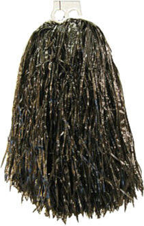Cheerball/pompom - 1x - zwart - met ringgreep - 33 cm - cheerleader verkleed accessoires