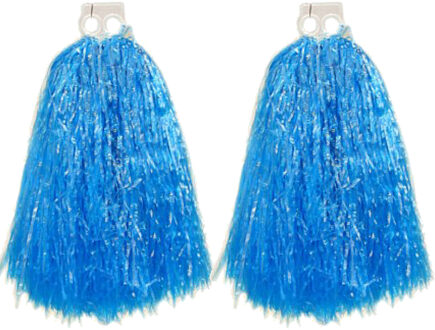 Cheerball/pompom - 2x - blauw - met ringgreep - 33 cm - cheerleader verkleed accessoires