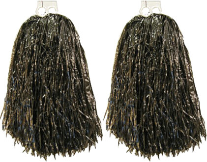 Cheerball/pompom - 2x - zwart - met ringgreep - 33 cm - cheerleader verkleed accessoires