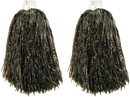 Cheerball/pompom - 4x - zwart - met ringgreep - 33 cm - cheerleader verkleed accessoires