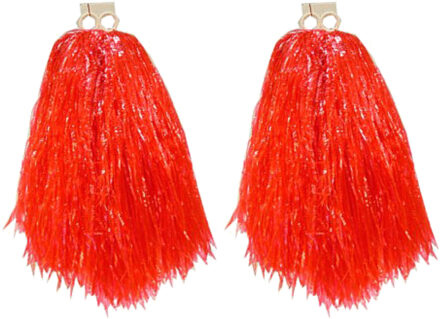 Cheerball/pompom - 6x - rood - met ringgreep - 33 cm - cheerleader verkleed accessoires