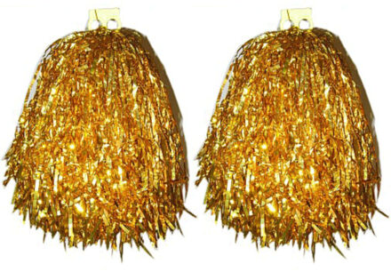 Cheerball/pompom goud - 2x - met ringgreep - 33 cm - Cheerleader verkleed accessoires Goudkleurig