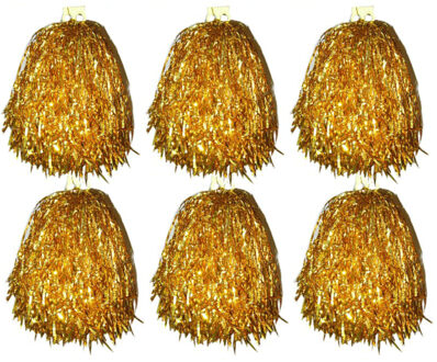 Cheerball/pompom goud - 6x - met ringgreep - 33 cm - Cheerleader verkleed accessoires