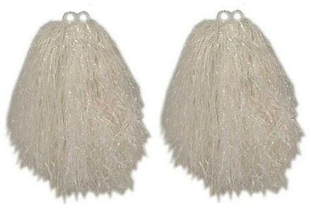 Cheerball/pompom met ringgreep - 2x - wit - 23 cm - voor kinderen - Cheerleader verkleed accessoires